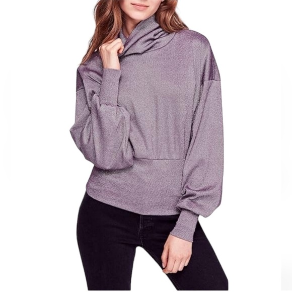 Free People Sparkly Glam Lavender Haze Metallic Turtleneck Top size large - Picture 1 of 9